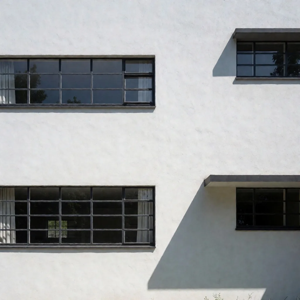 Bauhaus-Fassade mit horizontalen Fensterbändern