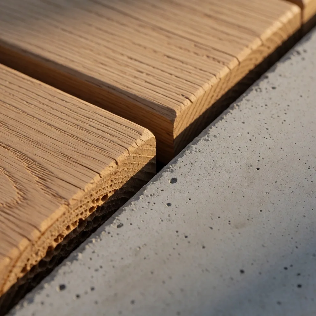 Materialdetail: Holz trifft auf Beton