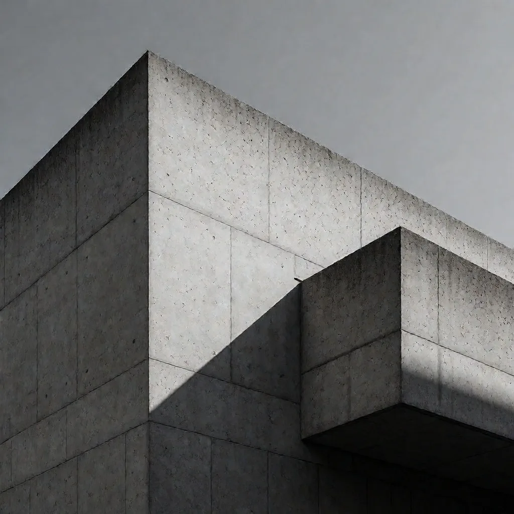 Brutalistische Betonfassade mit starken Schatten
