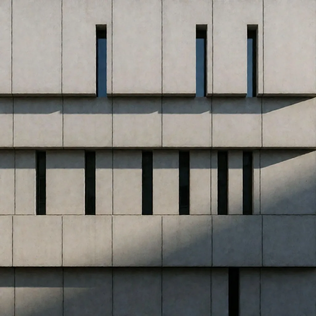 Architektonische Fassade mit vertikalen Betonlamellen