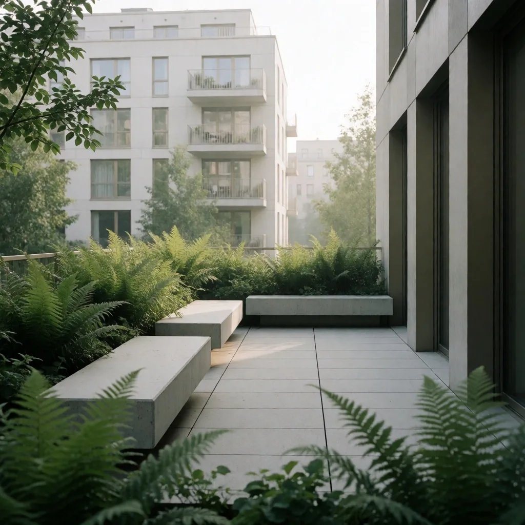 Berliner Hinterhof mit mehrgeschossiger Balkonstruktur